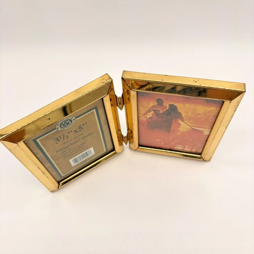 Vintage Gold Solid Brass Double Hinged Picture Frame 3.5x5 Classic Decor 1993